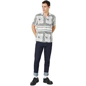 Koton Herenshirt met korte mouwen en lapelhals, Wit design (0d0), XXL
