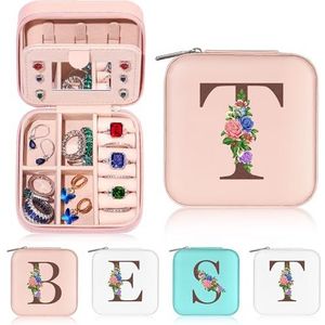 Yesteel Tiener Meisjes Geschenken voor Tiener Meisjes Verjaardagscadeaus voor Dochter Kleindochter, Mini Reizen Sieraden Case Sieraden Organizer Sieraden Doos voor Meisjes (Initial T)
