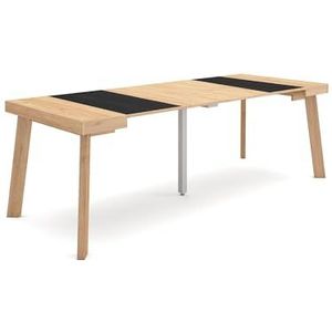 Skraut Home | Uittrekbare consoletafel | eettafel | 220 | voor 10 personen | houten poten | moderne stijl | eiken en zwart