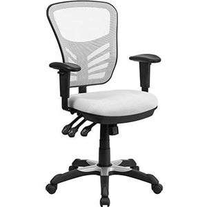 Witte multifunctionele ergonomische draaiende directiebureaustoel met middelhoge rugleuning van gaas en verstelbare armleuningen