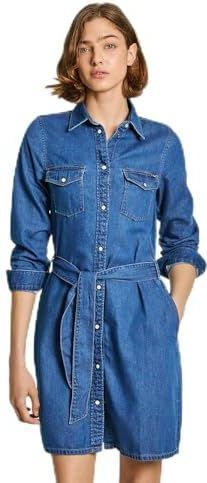 Pepe Jeans - PL953581HT8 - Denim Jurk - Blauw - Regular Fit - Lange Mouwen - Duurzaam