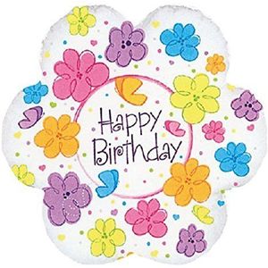 Suki Gifts S9414451 Happy Birthday bloemen folieballon heliumballon, meerkleurig