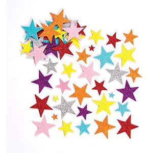 Baker Ross EF309 Schuimstickers - glinsterende sterren - stickerset om te knutselen voor kinderen en als decoratie - 150 stuks, Assorted, meerkleurig