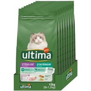 Ultima Droogvoer voor katten, gesteriliseerd, binnen, met kalkoen, 8 x 1,5 kg