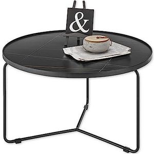 Stella Trading Daniele salontafel rond, zwart-moderne woonkamertafel met keramische plaat en metalen frame, keramiek, 80 x 45 x 80 cm