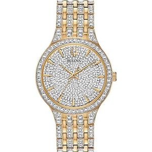 Bulova Crystal Pave 3-Hand Quartz Slim Case Horloge, Gouden Toon, 40mm, Crystal Quartz goud-Tone roestvrij stalen armband kristal