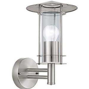 Eglo Lisio buitenwandlamp, 1-lichts wandlamp van roestvrij staal, kleur: zilver; glas: helder; fitting: E27; IP44