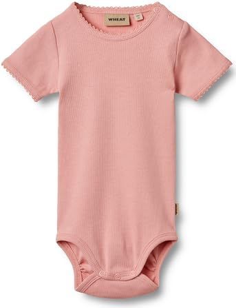 Wheat Romper s/s - Rib - Lace - Elisa - Rose - Wheat - 56 - Romper S/S