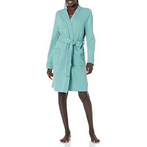 Amazon Essentials Lichtgewicht gewafelde halflange badjas voor dames (verkrijgbaar in grote maten), blauwgroen, L
