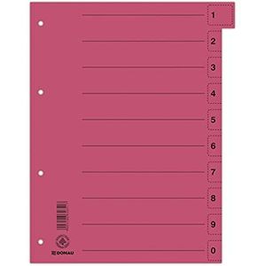 DONAU 8611001-04 tabbladen pak van 50 / kleur: rood / karton tabbladen breed van gerecycled karton / voor DIN A4 4-voudig perforatie tabbladen / blauwe engel / Made in EU