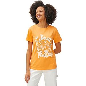 Koton T-shirt met ronde hals voor dames, katoen, korte mouwen, bedrukt, oranje (202), S