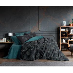 Nuit Des Rêves Ranforce Single XXL Quilt Coverset, petroleumblauw, 155 x 220 cm, 100% katoen, reactieve print, machinewasbaar, envelop en knoopsluiting, zacht en stijlvol beddengoed