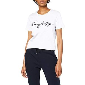 Tommy Hilfiger Heritage T-shirt voor dames, korte mouwen, ronde hals, klassiek wit, L