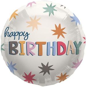 Folat 26869 Decoratie wit met kleurrijke sterren folieballon Happy Birthday-Starburst-45 cm vrolijk en kleurrijk voor kinderen en volwassenen verjaardag, meerkleurig