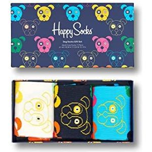 Happy Socks 3-Pack Mixed Dog Socks Gift Set, Kleurrijke en Leuke, Sokken voor Dames en Heren, Groen-Blauw-Oranje-Geel-Roze-Wit (41-46)