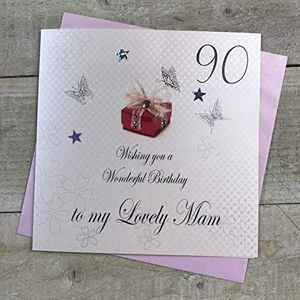 White Cotton Cards 90""Wishing You A Wonderful Birthday Mam"", voor de 80e verjaardag, handgemaakt