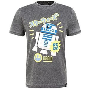 Recovered Star Wars Movie T-shirt R2-D2 Japans design - houtskool - officieel gelicentieerd - retro stijl, handbedrukt - heren/unisex, houtskool, XL