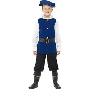 Tudor Boy Costume, Royal Blue, Top, Trousers with Boot Covers, Belt & Hat, (M)