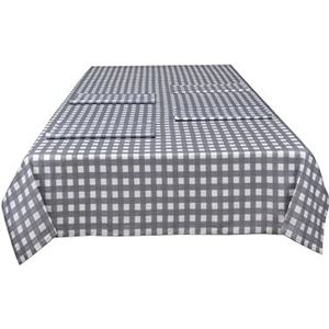 Sleepdown Gingham bedrukte decoratieve 100% katoenen halve Panama tafelkleed voor eettafel - duurzame vlekbestendige tafelhoes - grijs - 137cm x 229cm