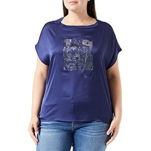 Gerry Weber Damesblouseshirt met print op de voorkant, overgesneden schouders, korte mouwen, T-shirt, 1/2 mouw, effen kleuren, frontprint, blueberry, 44