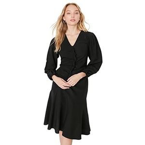 TRENDYOL Dames Woman Mini A-lijn V-hals geweven jurk, zwart, 34