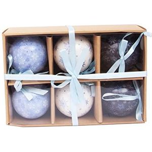 Ciao Set van 6 sneeuwvlokken sierballen (Ø 7,5 cm) met stoffen lint voor kerstboom in geschenkdoos