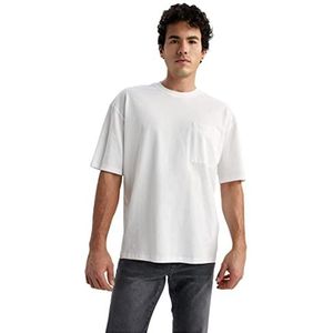 DeFacto Oversized T-shirt met korte mouwen voor heren - basic ronde hals T-shirt voor heren, ecru, S