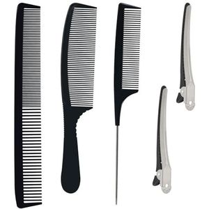 5 stuks haarkammen set, hittebestendige anti-statische kapperskam, 2 haarspelden, 3 verschillende maten kam, kapperskam met fijne en brede tanden