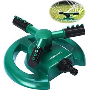 WISDOMWELL Tuinsproeier, automatische gazonwatersproeier, 360 graden, 3 armen, roterend sproeiersysteem voor het besproeien van uw gazon, planten, bloemen, groenten en meer