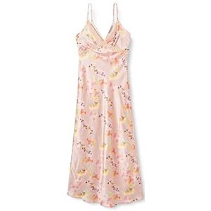 Hope & Ivy Saffraan Plunge Front Maxi Cami Jurk met Kruis Over Kant Trim in Zachte Bloemen Speciale Gelegenheid, roze, 38