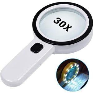 Vergrootglas met licht, 30X Handheld Grote Verlichte Vergrootglas, Leesvergrootglas met voor Senioren Lezen, Munten, Postzegels, Kaart, Inspectie, Maculaire Degeneratie