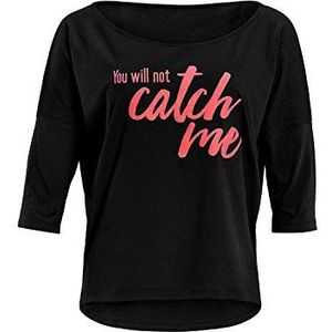 WINSHAPE Dames Dames Ultra Lichtgewicht Modal-3/4-arm Shirt Mcs001 met Neon Coral Color ""You Will Not Catch Me"" Glitter Print Yoga Shirt