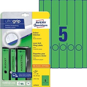 Avery Zweckform L4750-20 ordnerback etiketten (A4, 100 rugetiketten, smal/lang, 38 x 297 mm) 20 vellen, groen
