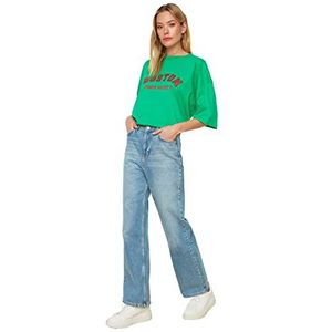 Trendyol Dames Jeans Blue High Waist 90s brede benen jeans, Blauw, 40