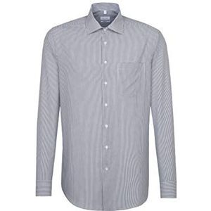 Seidensticker Heren business overhemd - strijkvrij overhemd met rechte snit - regular fit - lange mouwen - Kent-kraag - gestreept - borstzak - 100% katoen, blauw (donkerblauw 19)