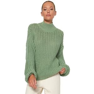 Trendyol FeMan oversized basic gebreide trui met staande kraag, mint, M, Munt, M