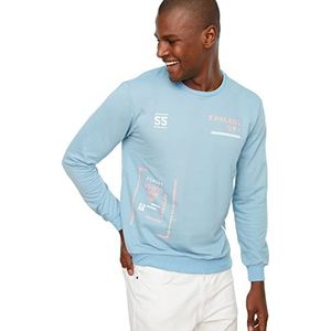 Trendyol Effen regular sweatshirt met ronde hals voor heren, Blauw, XL