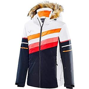 Black Crevice Ski-jas voor dames, in verschillende kleuren en maten, wind- en waterdicht, functionele jas voor dames, winter-outdoorjas met capuchon met imitatiebont, wit/zwart, 40