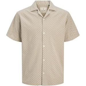 Jack & Jones - Overhemd - Donkerbeige/Wit - Comfort Fit - Kwartmouw
