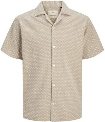 Jack & Jones - Overhemd - Donkerbeige/Wit - Comfort Fit - Kwartmouw