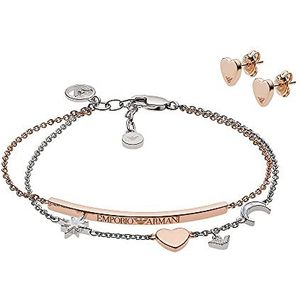 Emporio Armani tweekleurige sterling zilveren armband en oorbel cadeauset