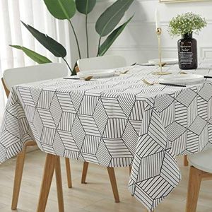 Rechthoekig tafelkleed geometrische stijl - katoenen linnen tafelkleed stofdicht tafelkleed voor keuken, eetkamer tafelblad decoratie (rechthoek/langwerpig, 130 x 180 (4-6 zitplaatsen), wit)