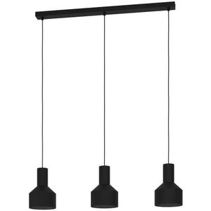 EGLO Hanglamp Casibare, 3-lichts pendellamp in industrieel en monochroom design, eettafellamp van zwart metaal, lamp hangend voor woonkamer, E27 fitting