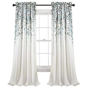 Lush Decor Weeping Flower Lichtfilterende gordijnpanelen, per paar, 132 x 213 cm (b x l) + 5 cm bovenkant, charmante moderne bloemengordijnen voor woonkamer, eetkamer en slaapkamer, blauw en grijs