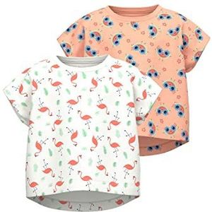 NAME IT Girl's NMFVILMA 2P AOP CAPSL Crop TOP F T-shirt, helderwit/pak: perzik nectar, 98, Helder wit/pak: perzik nectar, 98 cm