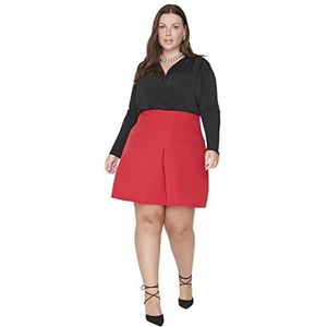 Trendyol Dames mini A-lijn plissérok geweven stof grote maten rok rok broek dames, Rood, 42 NL