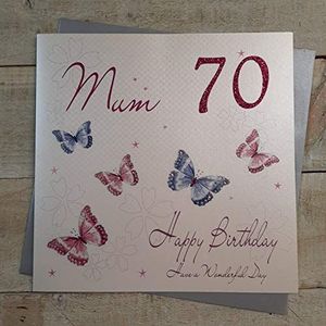 White Cotton Cards XLWBM70 groot""Vlinders"" Mum Happy Birthday 70, handgemaakt