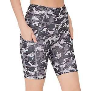 LOS OJOS Camo Fietsbroek voor dames, hoge taille, buikweg, camouflage, workout leggings voor vrouwen, Koolgrijs, XL