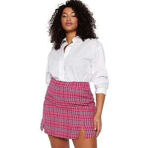 Trendyol FeMan Plus Size Mini Kokerrok Geplooide Rok Geweven Plus Size Rok, Fuchsia, 46, Fuchsia, 44