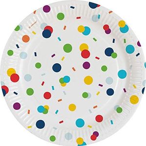 Amscan 9906345 - bord confetti, 8 stuks, diameter 17,7 cm, kartonnen borden, wegwerpborden, verjaardag